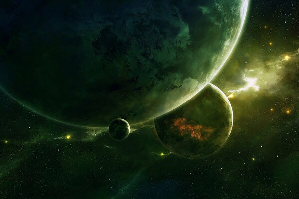 Diferentes planetas luminosos en el espacio