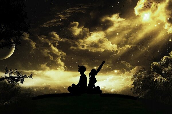 Nocni marzyciele spoglądający w gwiaździste niebo