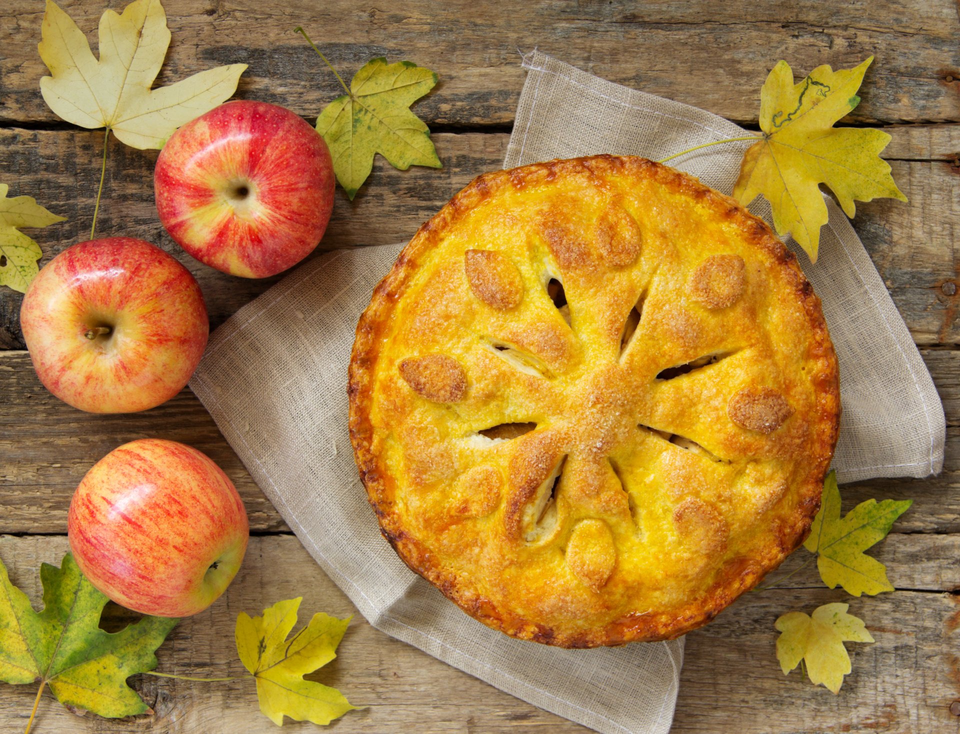 cake baking apples fruits dessert food leaves autumn