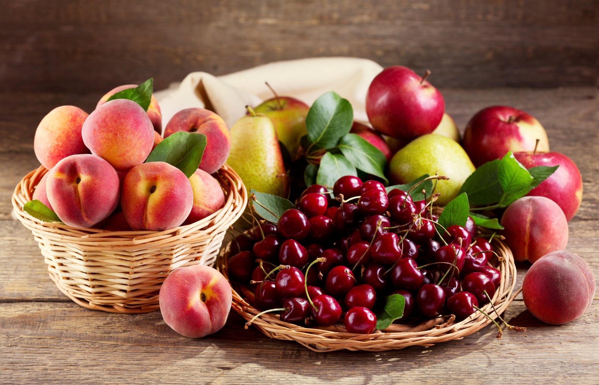 basket cherry peaches pear apple