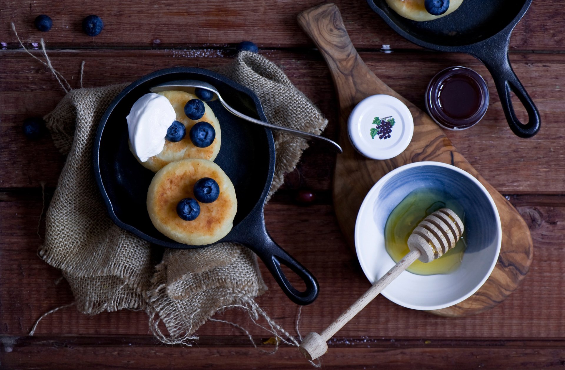 pancakes pancakes berries blueberries sour cream