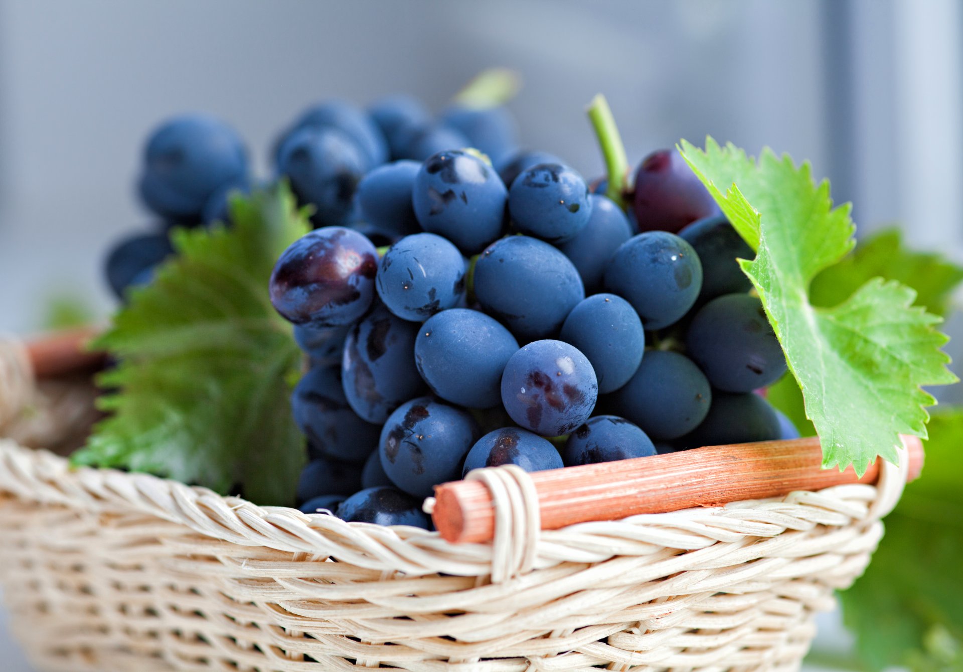 grapes berries clusters leaves basket shopping