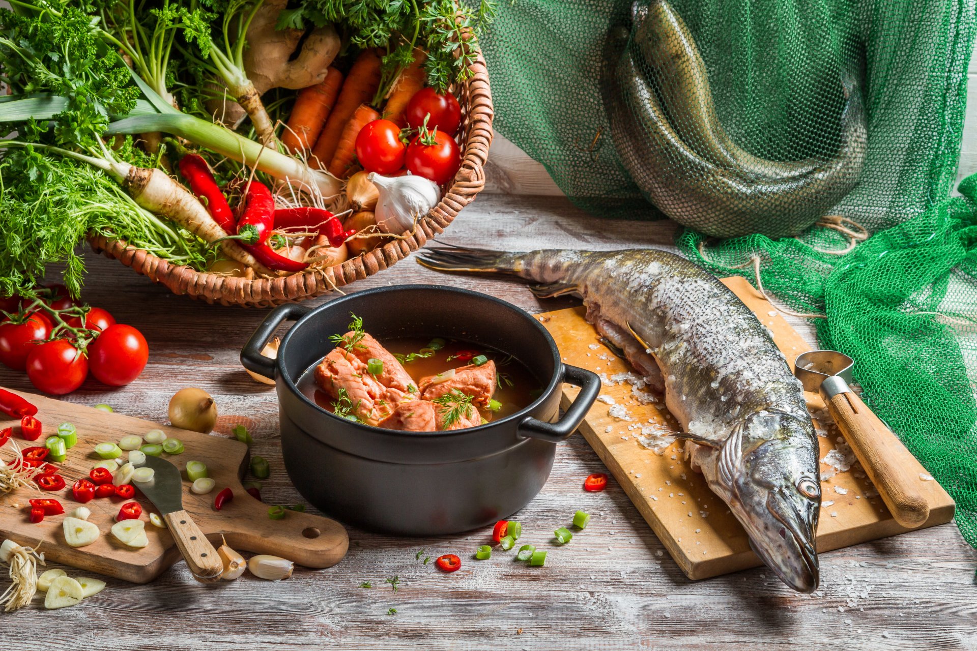 primer plato oreja verduras pescado lucio