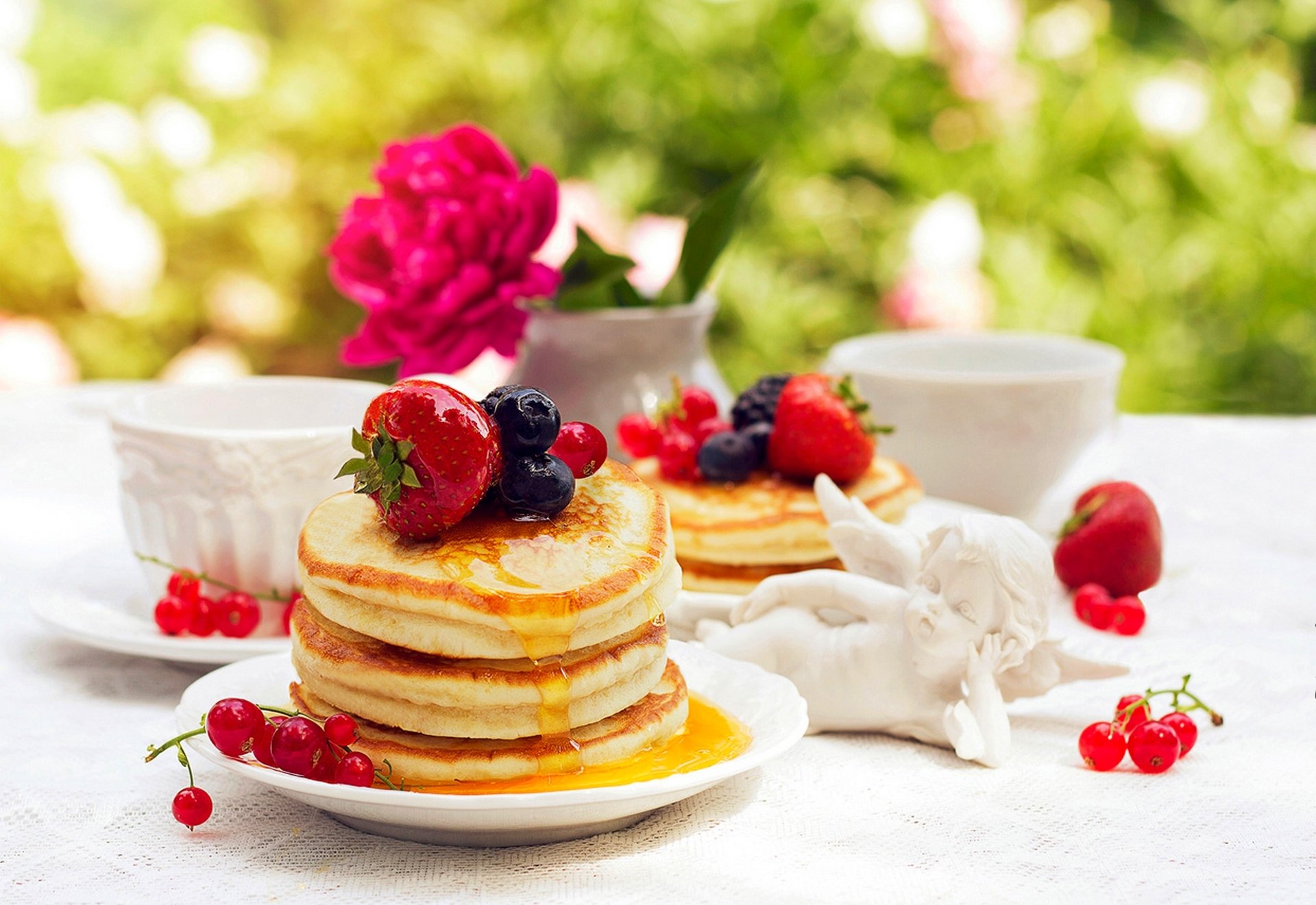 food strawberries blueberries coffee flower pancakes pancakes currants food