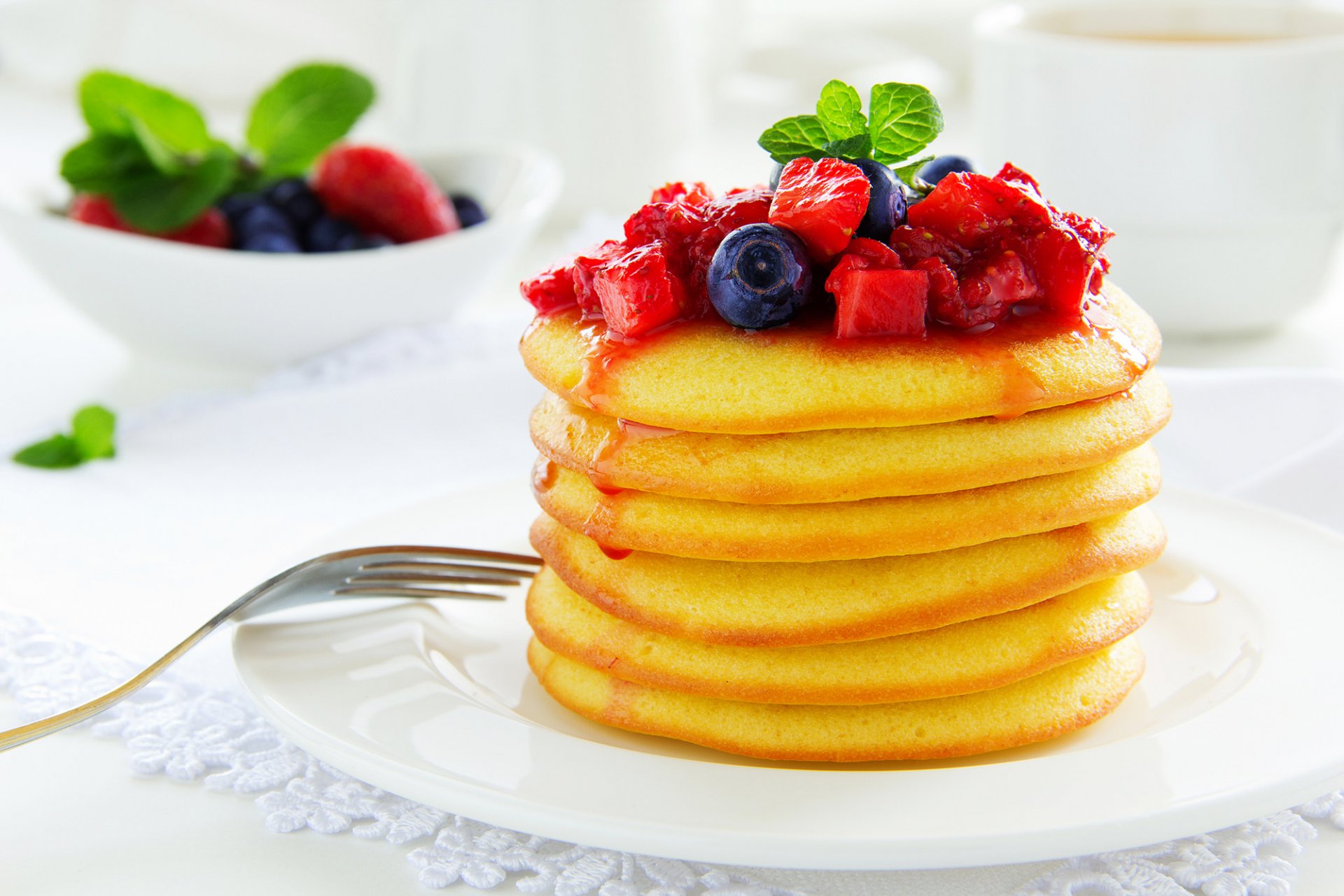 pancakes pancakes pancakes berries blueberries strawberries lies jam food