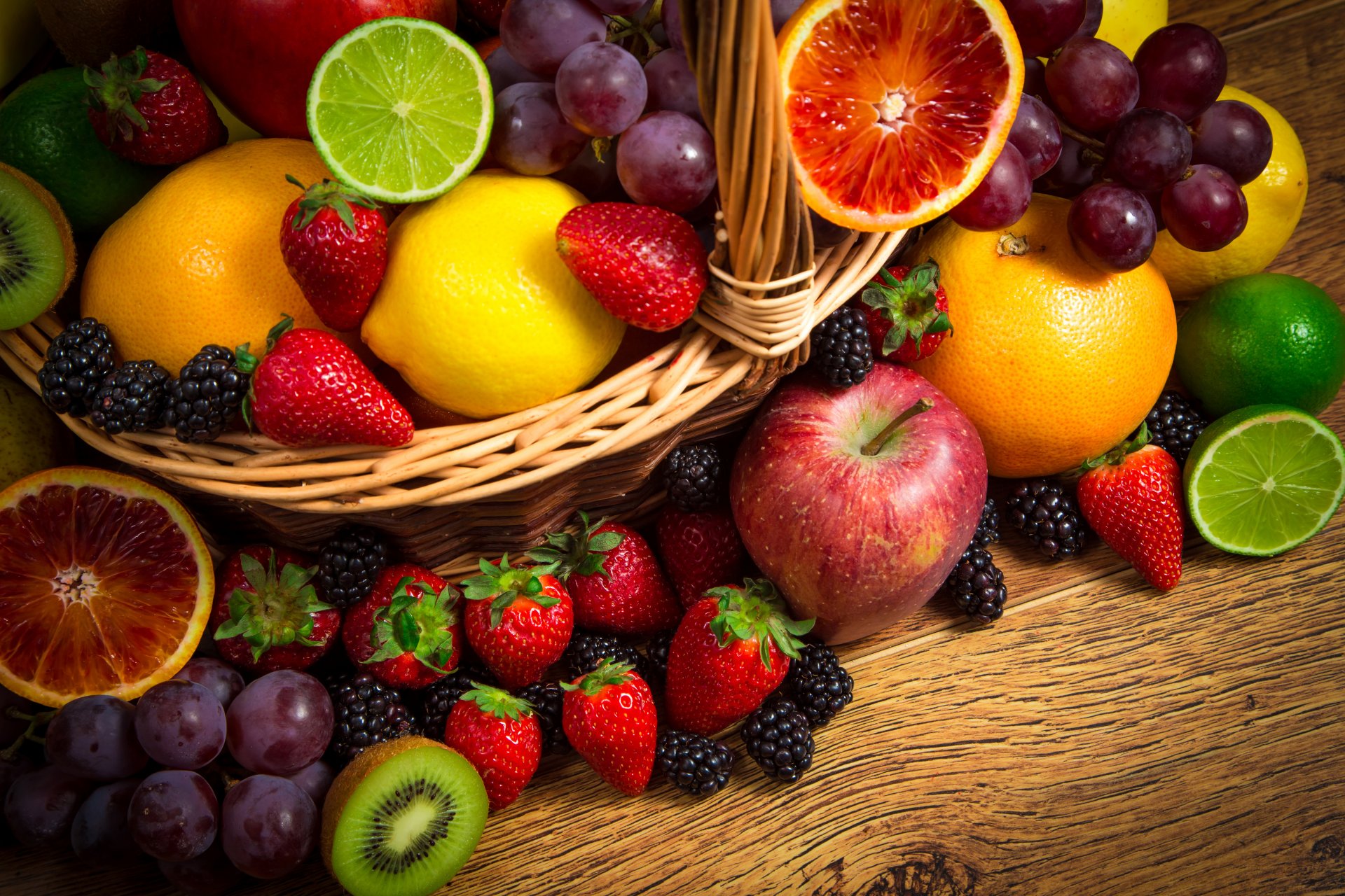 fruits berries strawberry blackberry grapes apples orange lima