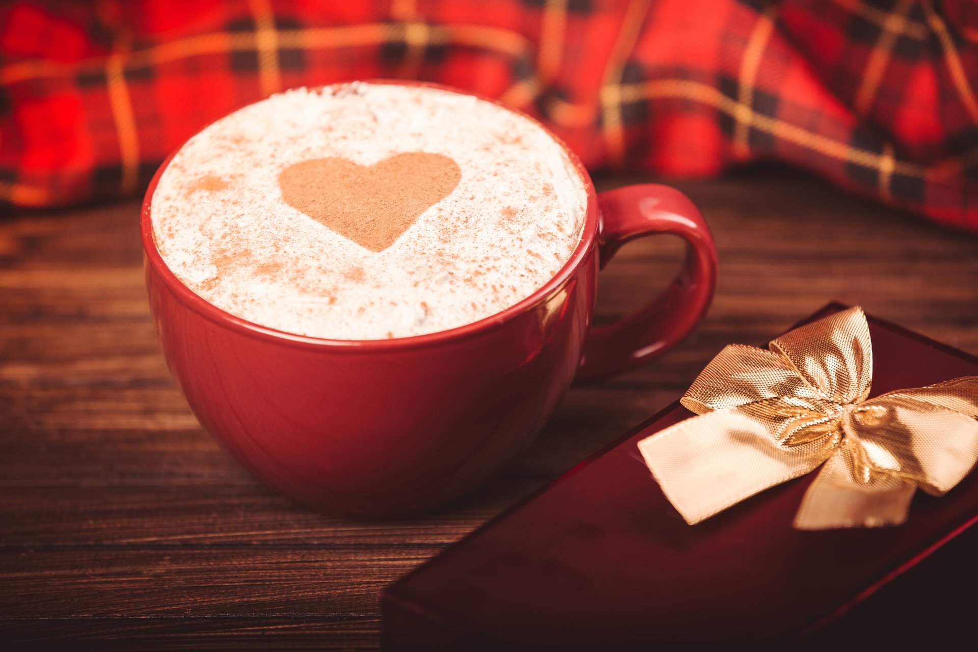 cappuccino coffee cup red foam heart heart gift box