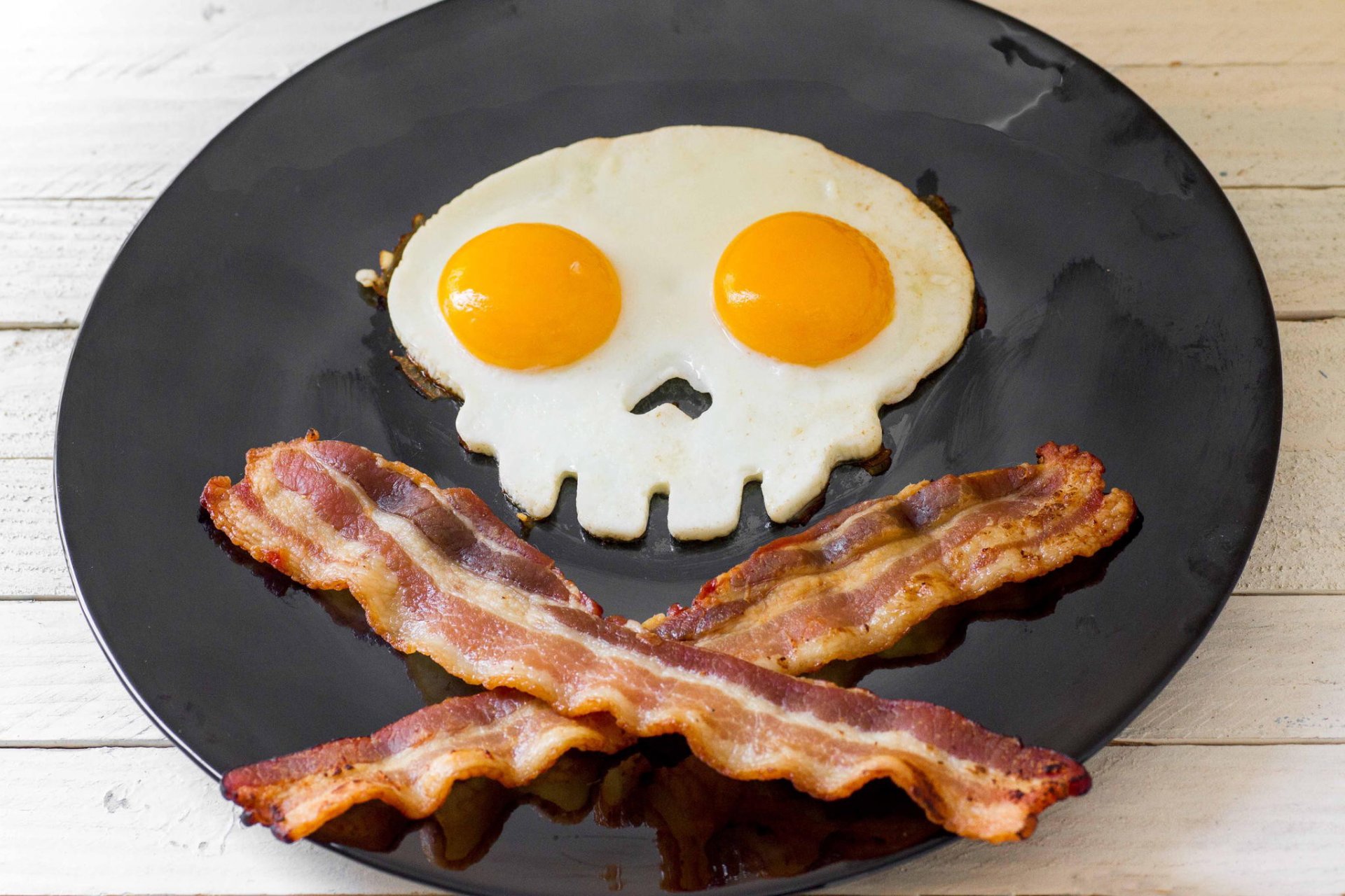 plate eggs bacon skeleton skull scrambled eggs yolk eye