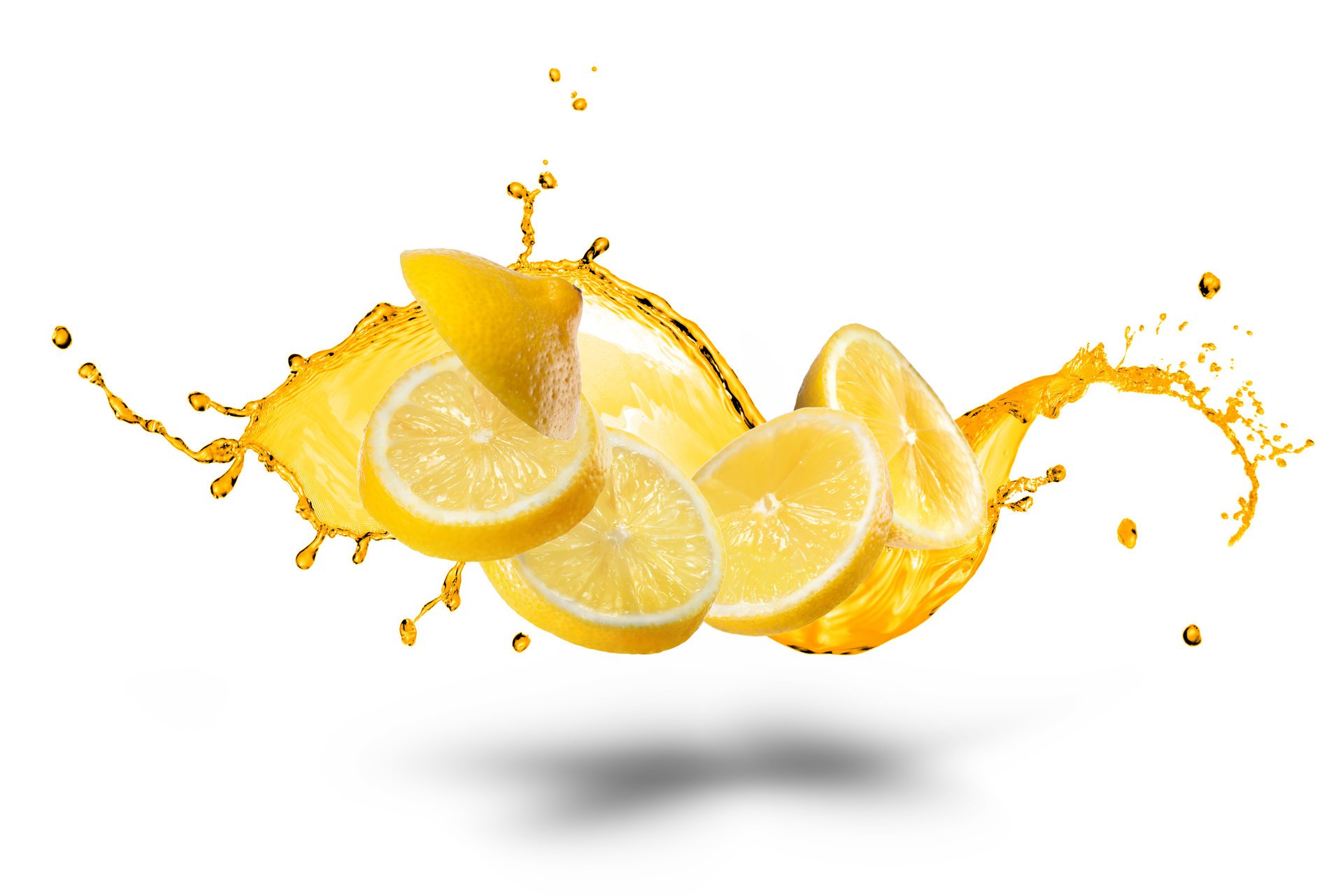 white background water splashes lemon lemon slice