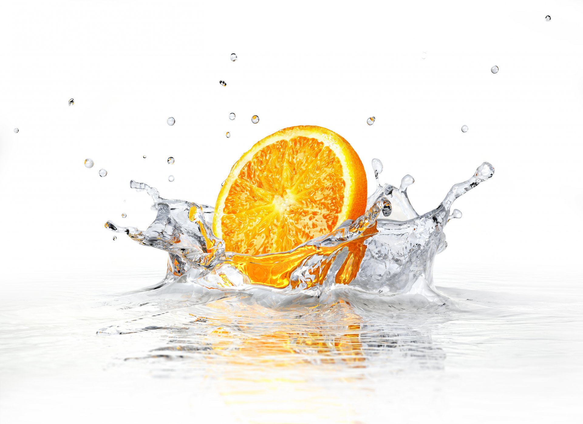 white background orange slice spray water spray