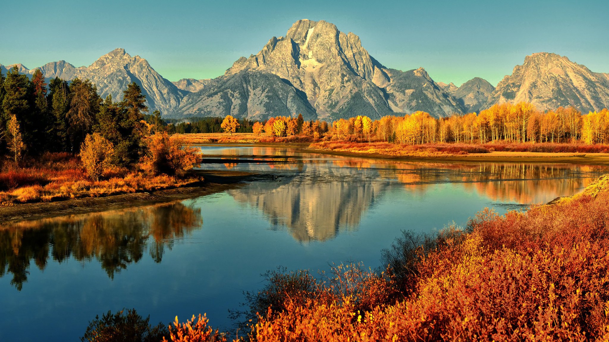 mountains river autumn