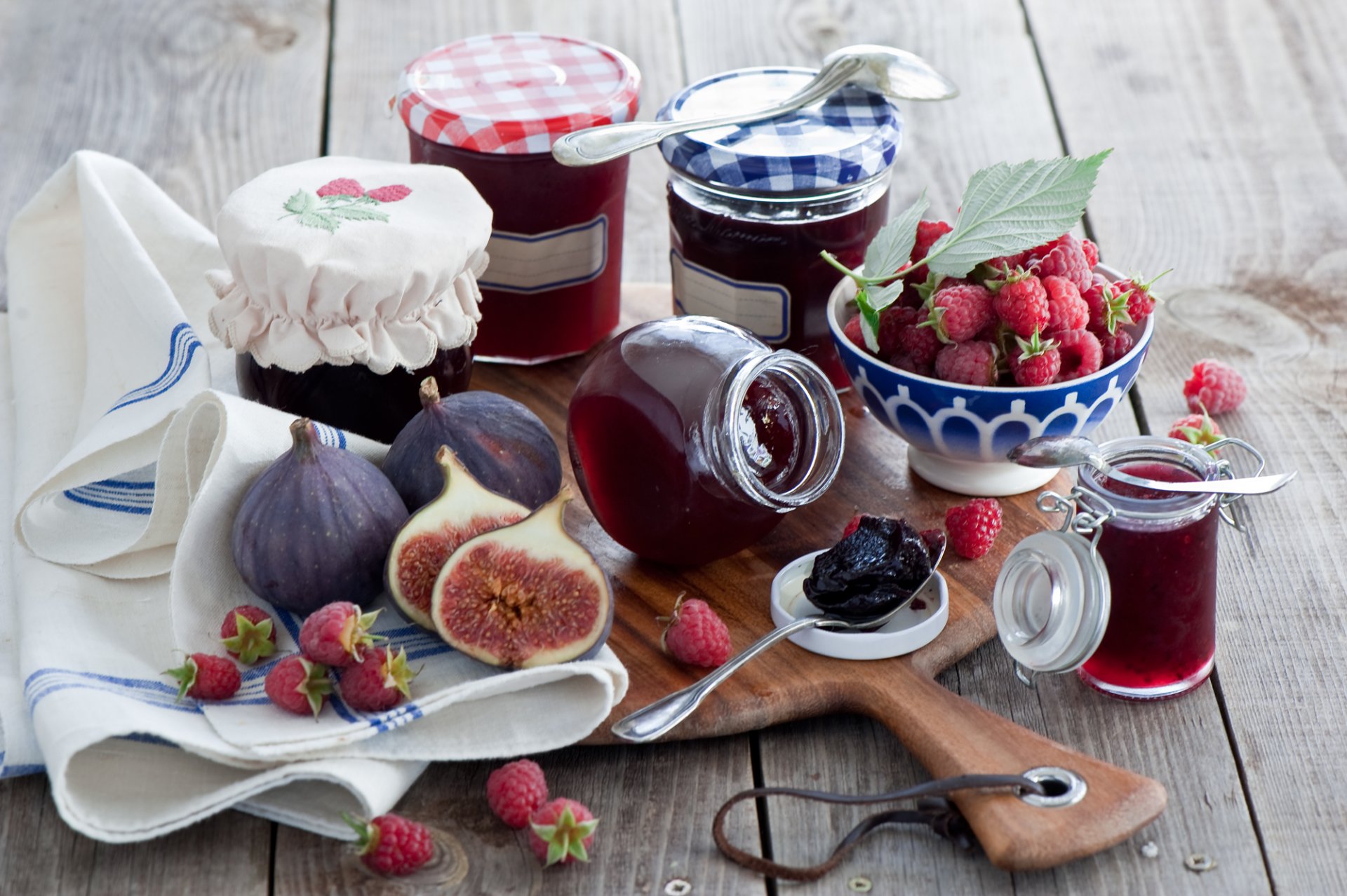 jam jams raspberry berries figs jars spoon board anna verdina