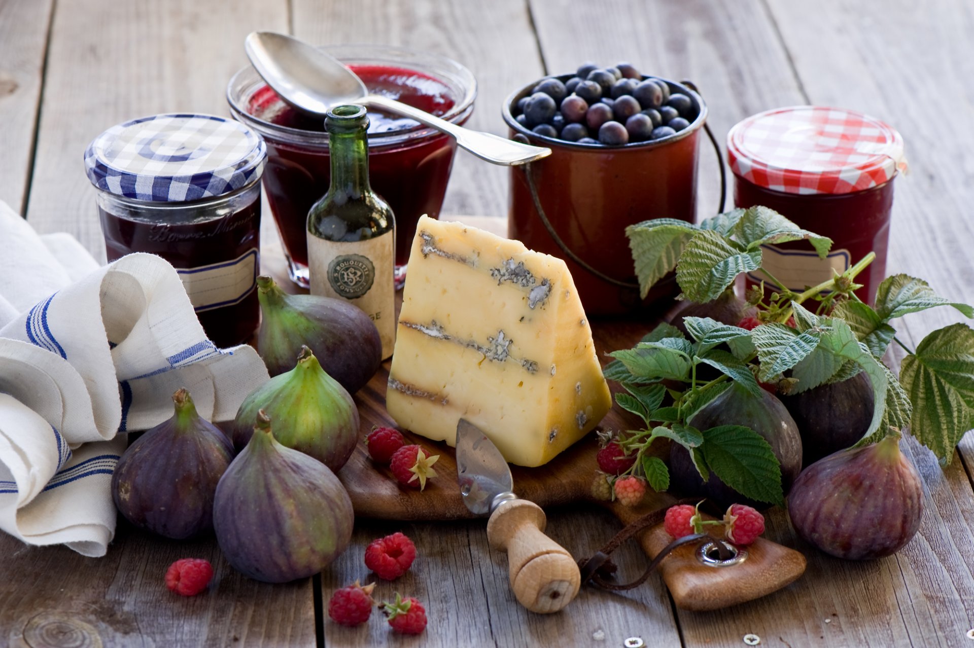 berries cheese jam figs raspberry still life