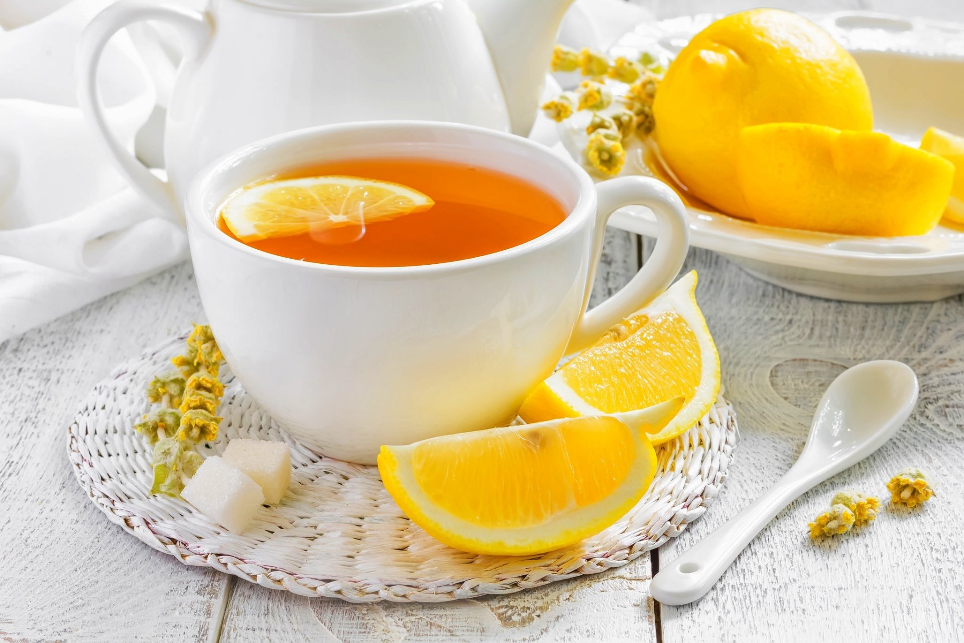 piattino limoni tazza tè bevanda fiore bevono