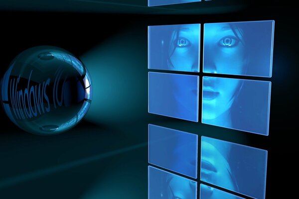 Blue windows 10 logo with a face