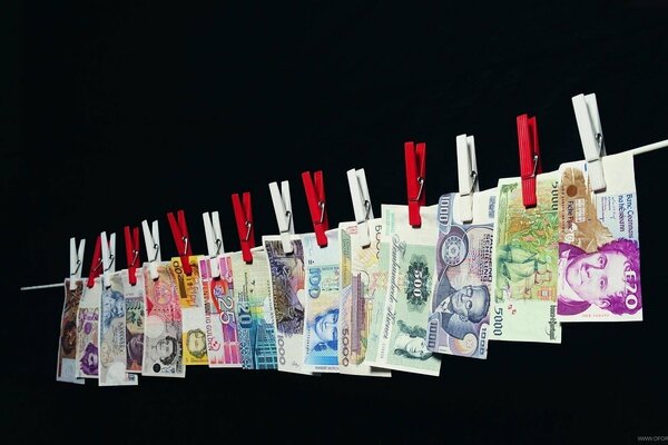 Banknotes hung on a rope