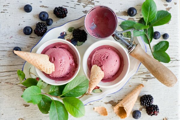 Helado de bayas y gofres número de vacaciones