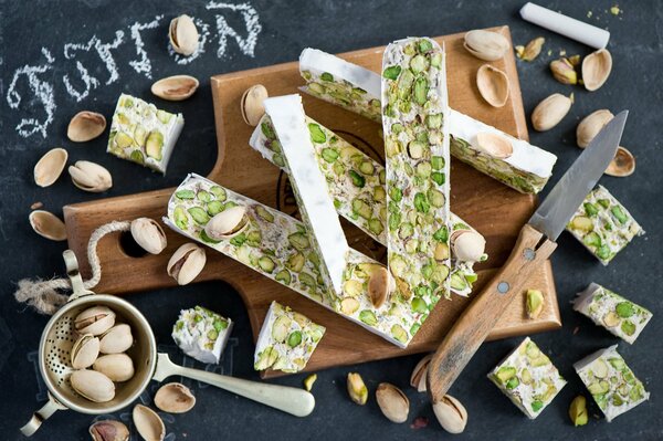 Oriental sweets, nougat with pistachio, still life