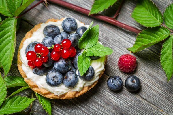 Beerendessert mit Minzblättern