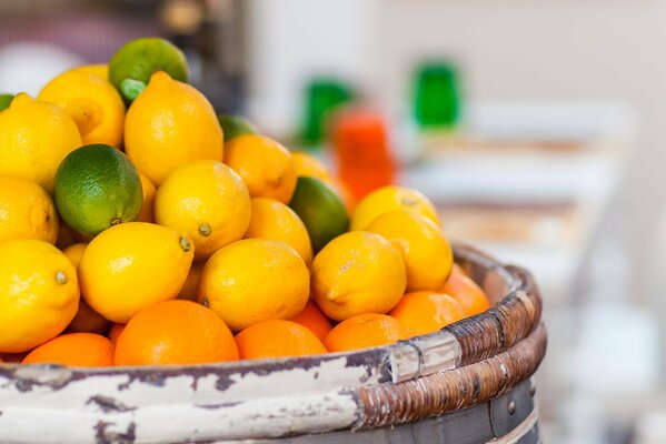 Citrus barrel with blurred background