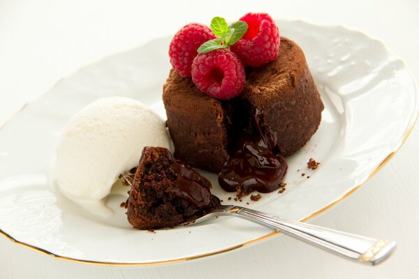 Chocolate fondant bayas de frambuesa