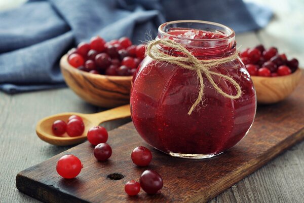 Cranberry jam in a jar