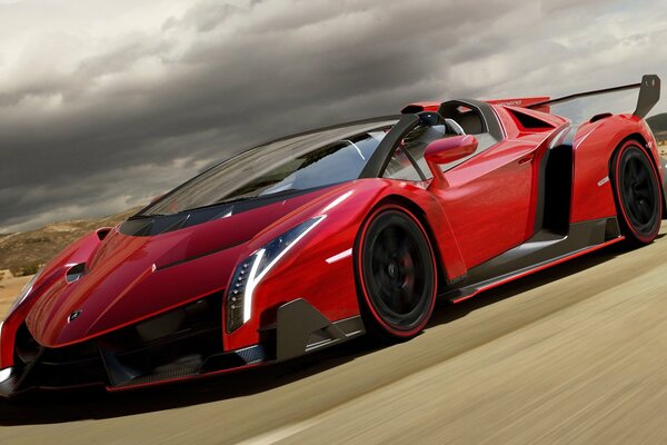 Lamborghini rojo Yaco en la autopista