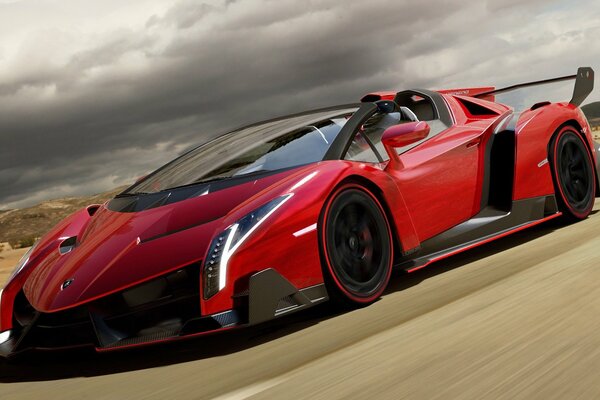 Lamborghini Yako-rosso sulla pista ad alta velocità