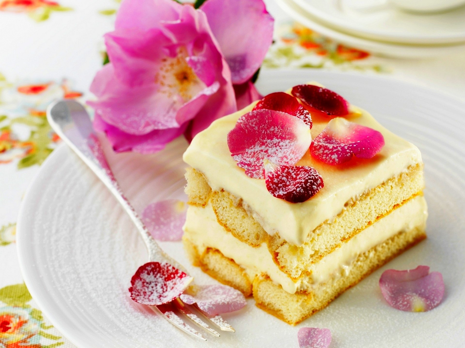 dessert crème gâteau brownie doux nourriture nourriture roses pétales fleur