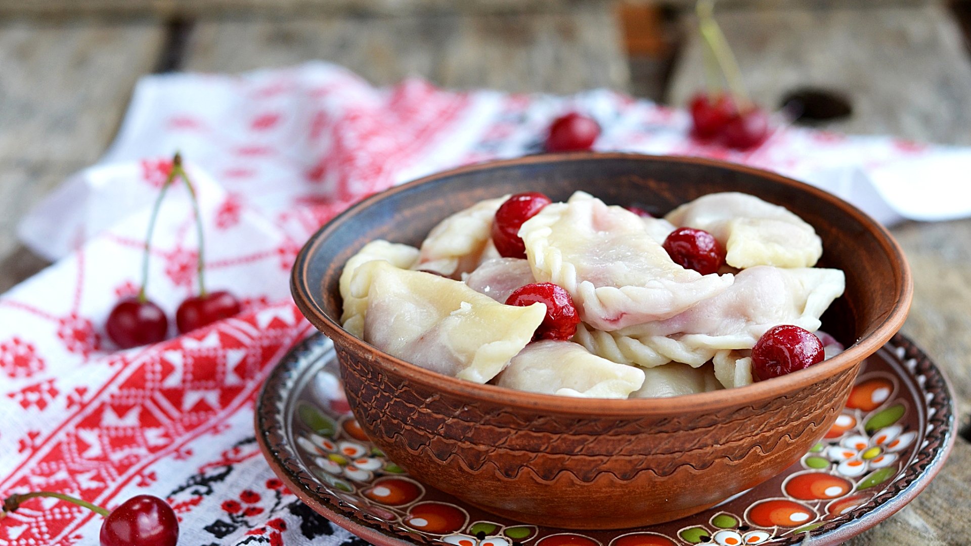 pierogi ciliegia ciotola piatto asciugamano ucraina rushnik