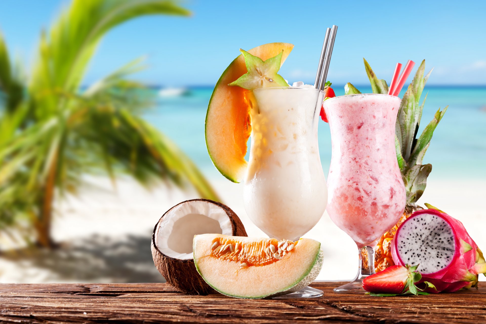 plage mer milkshakes noix de coco melon fraise ananas noix de coco melon