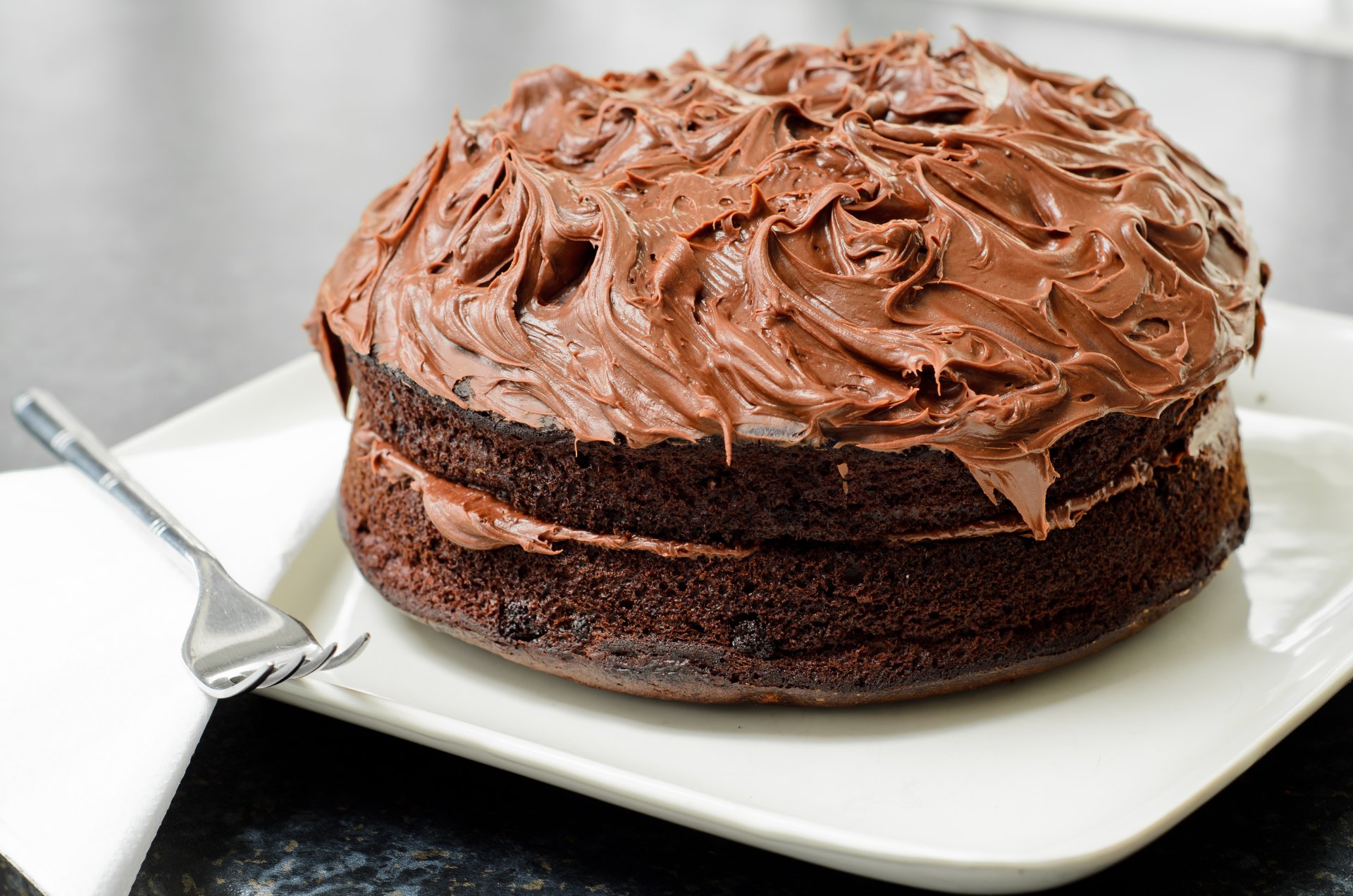 cake chocolate baking cream dish fork dessert sweet food