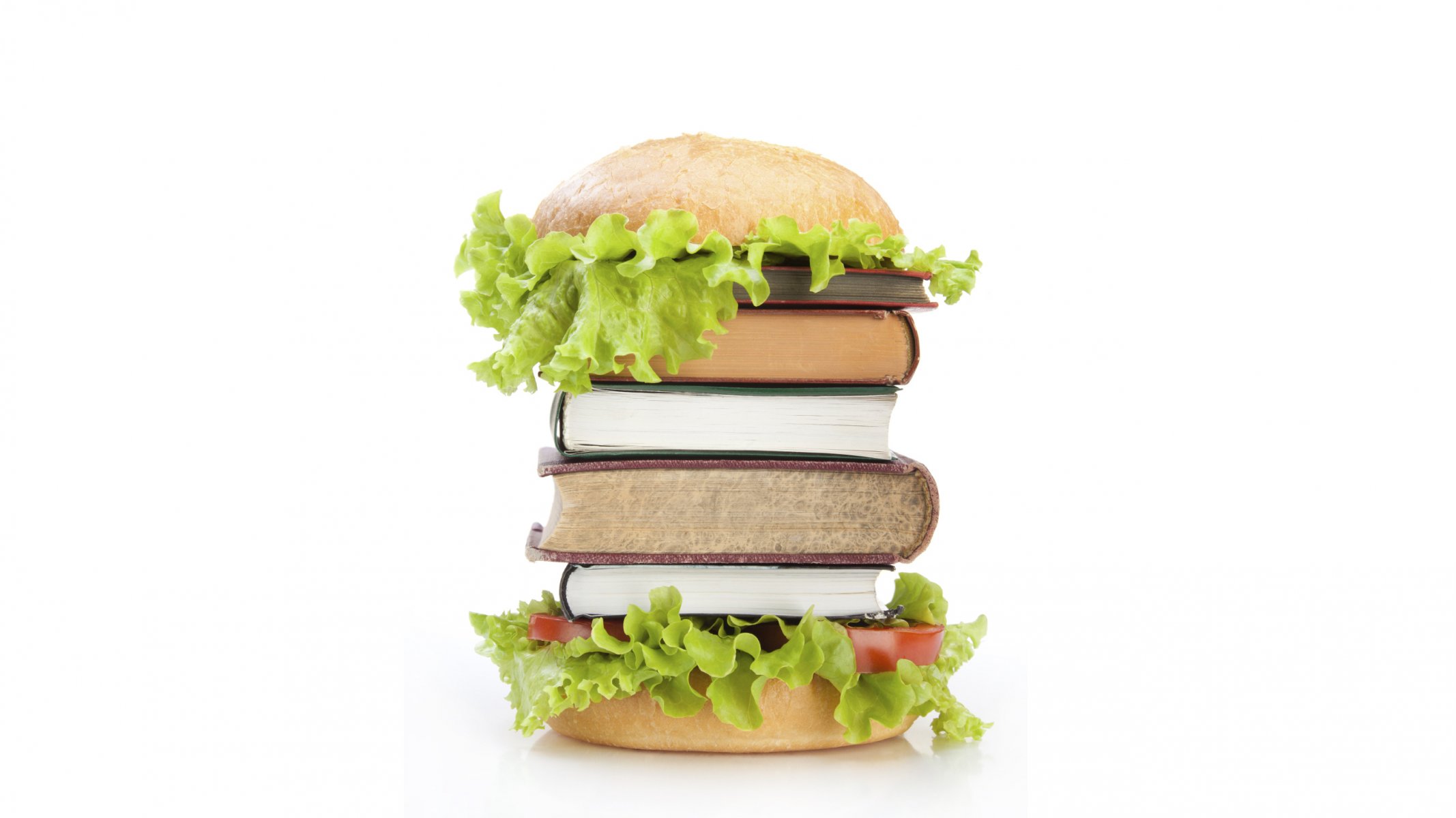 hamburger libri insalata pane cibo per la mente