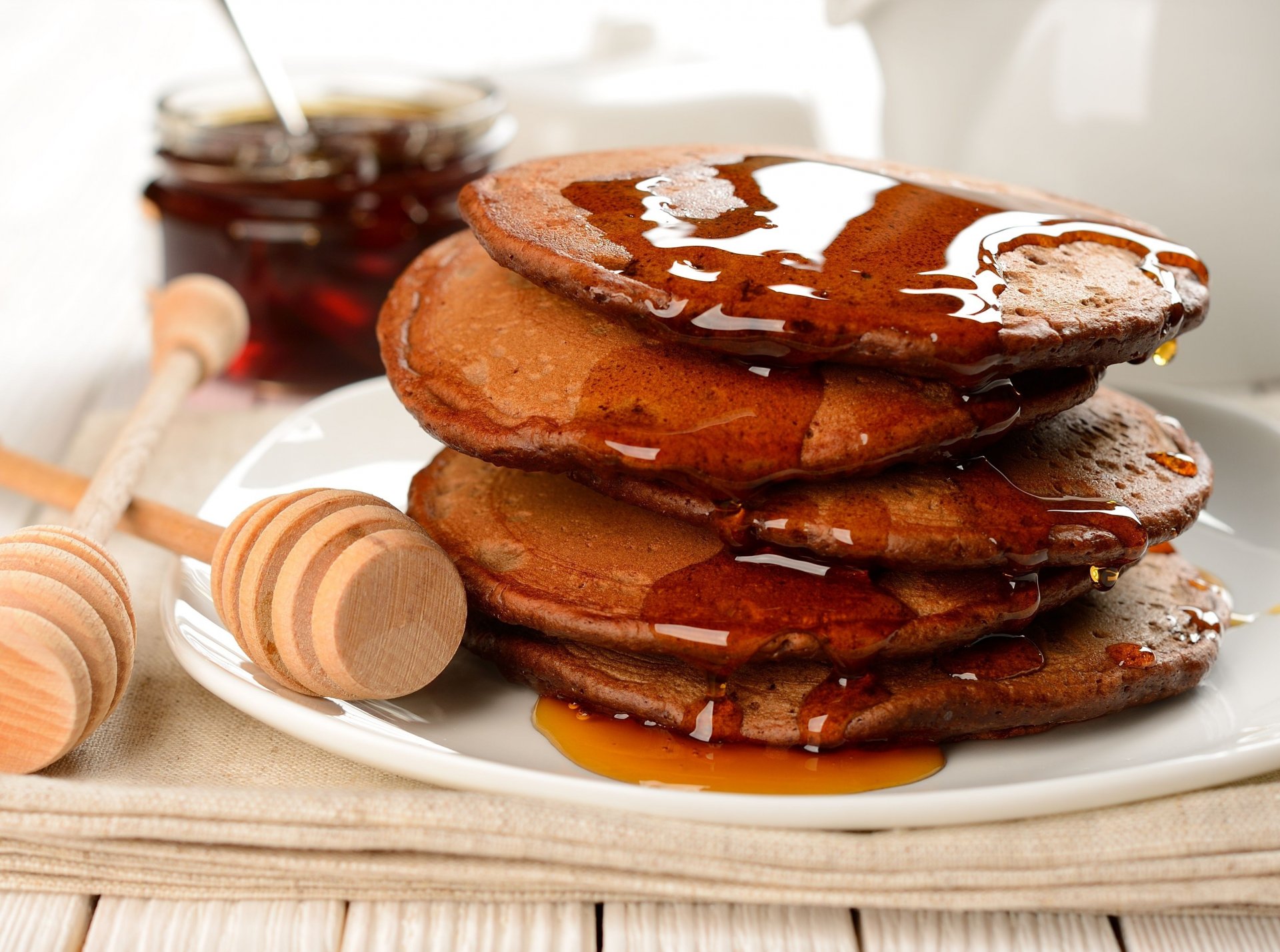 desayuno panqueques jarabe de arce miel plato comida