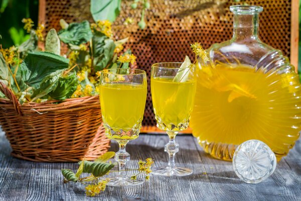 Infusion of lime blossom in a decanter