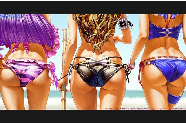 Anime girls in bikinis, butts
