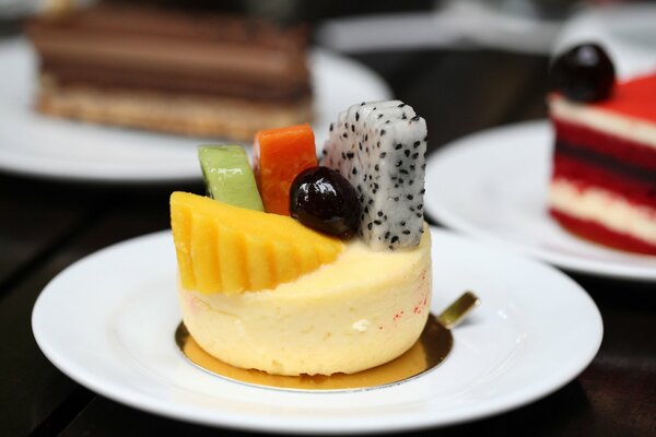 Unusual dessert on a white plate