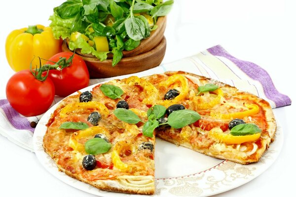 Italian cuisine: delicious pizza and vegetables