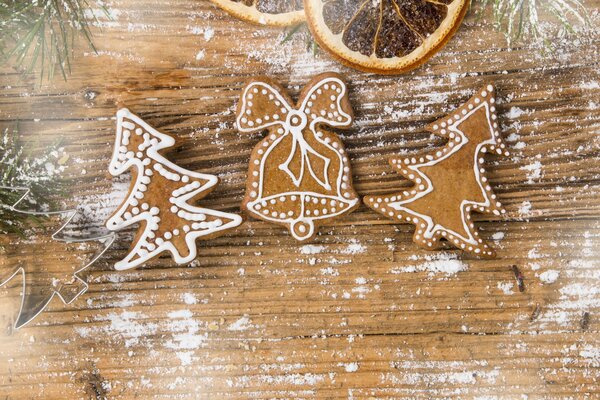 Biscotti di pan di zenzero di Natale con contorno di glassa bianca