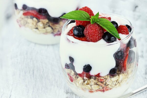 Delicious colorful dessert with Japanese oatmeal