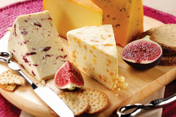 Different types of cheese on the board