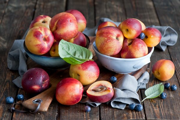 Still life of nectarines and berries