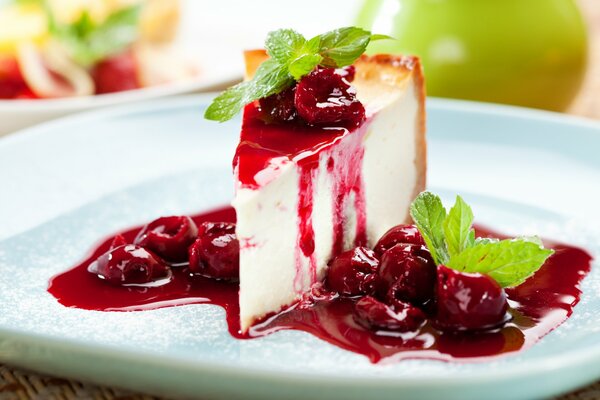 Cottage cheese cake poured with syrup