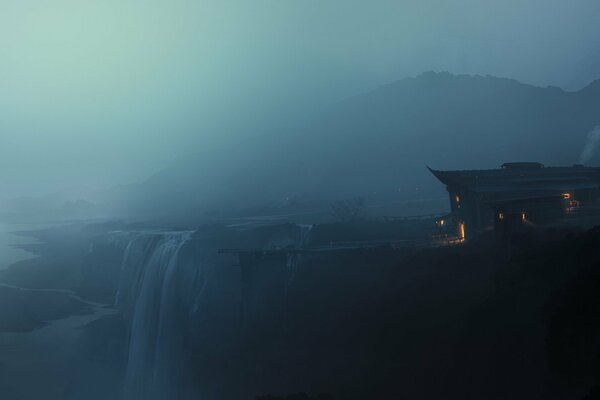 Ein Haus im Nebel am Meer