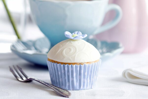 Tasse de cupcake bleu