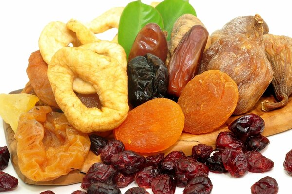 Figs, raisins, dried apricots, prunes and dates