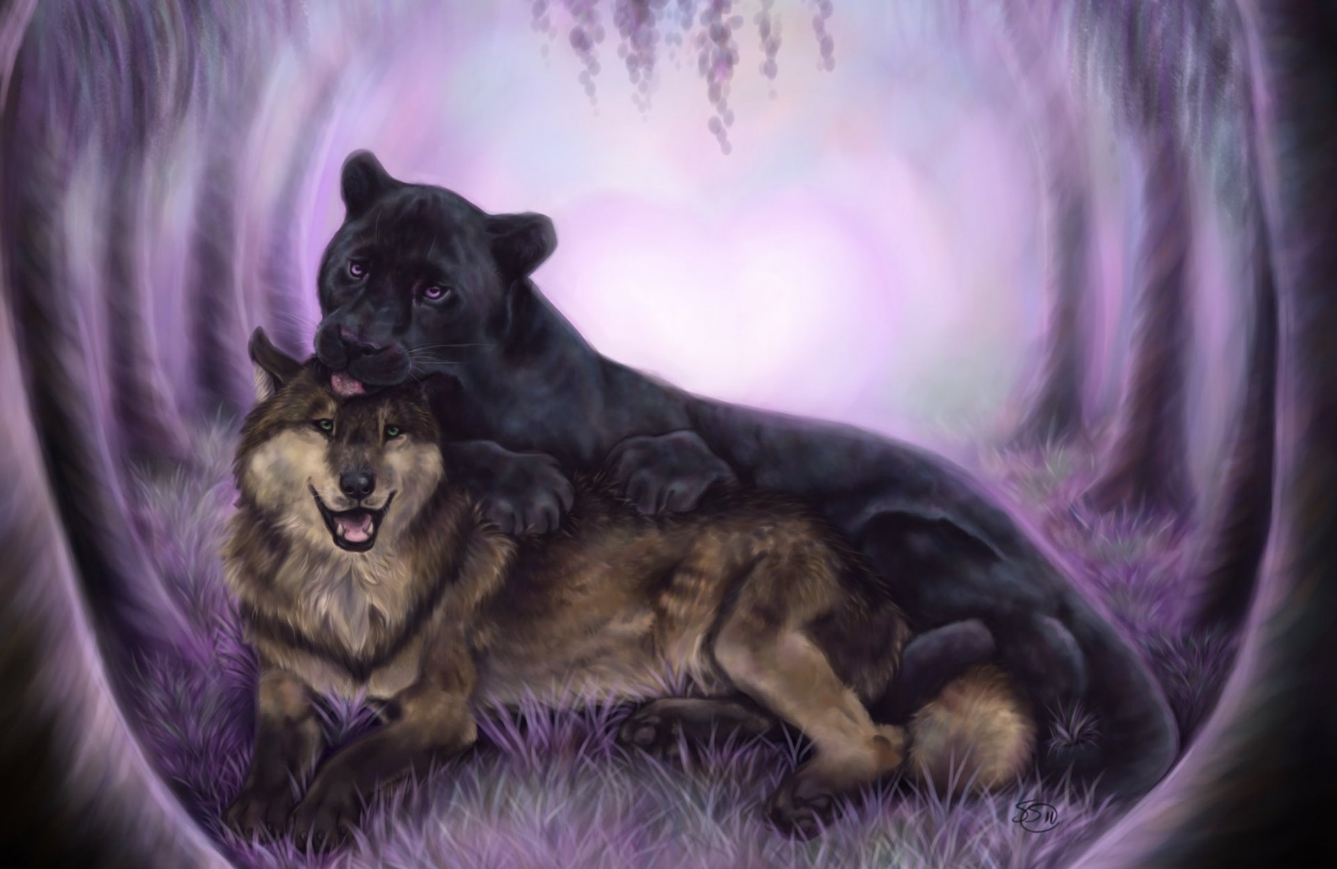 tiere kunst wolf panther schwarz raubtiere freundschaft