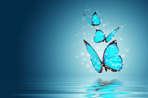 Mariposas mágicas azules sobre fondo azul