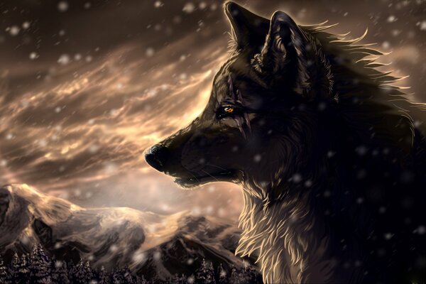 Beautiful art with a gloomy wolf