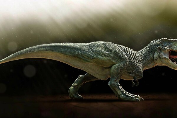 Il predatore Tyrannosaurus Rex con denti e zanne è furioso